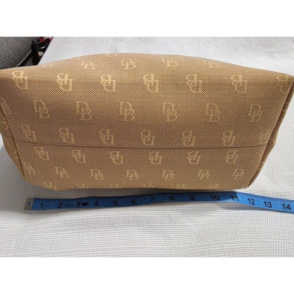 Dooney & Bourke DB Canvas Tote Bag Beige Red Leather Trim Medium - Picture 3 of 9